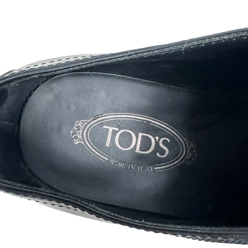 Tods Mens Black‎ Patent Leather Derby Shoes Tuxedo Dress Shoes 10 READ NO LACES